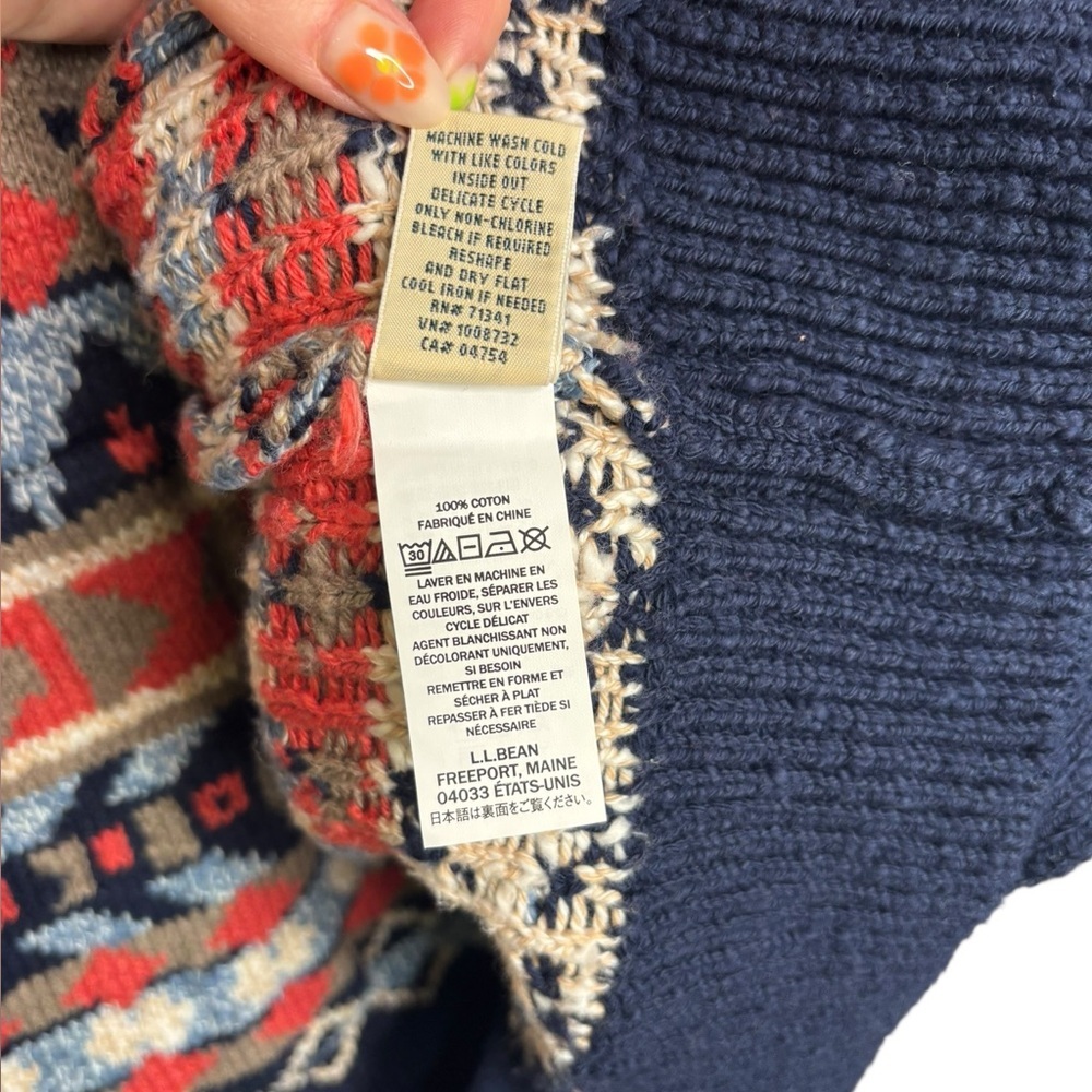 L.L.Bean Open Front Knit Abstract Long Cardigan Cotton Size Medium - Picture 6 of 11